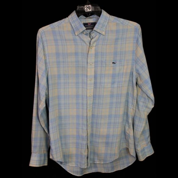 VINEYARD VINES SLIM FIT TUCKER SHIRT SIZE M COTTON LINEN BLEND BLUE WHITE BUTTON - Picture 1 of 6